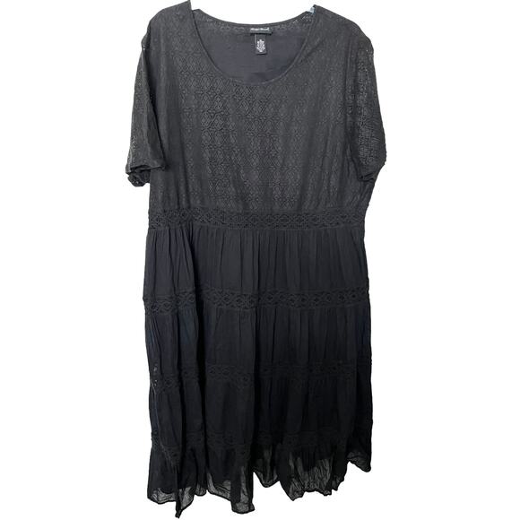 MAGGIE BARNES SHORT SLV MAXI LAYERED DRESS, WOMENS-3X(26/28)-BLACK, LACE, DRESSY - Picture 1 of 10